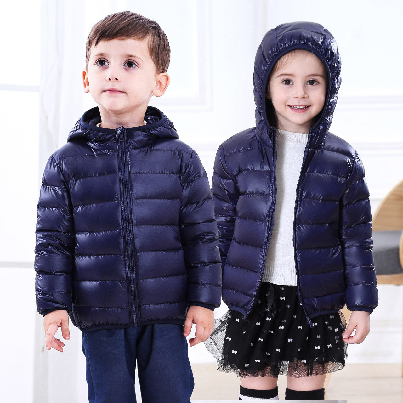 Doudoune légère pour enfant de taille moyenne et grande, veste courte à capuche en plumes pour enfant