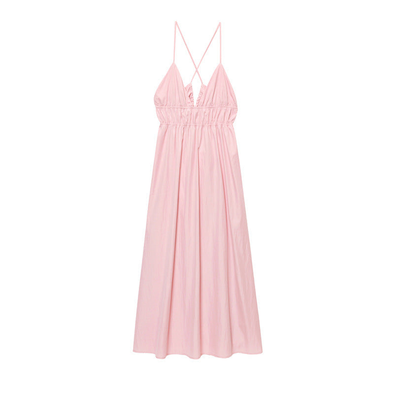 Robe dos nu à bretelles et col en V pour femme, printemps-été