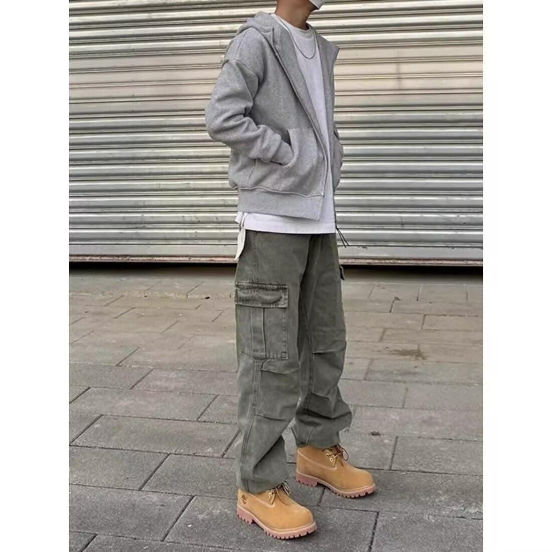 Pantalon en denim décontracté, ample, droit, délavé, style rétro