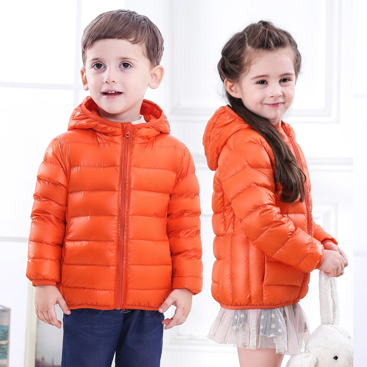 Doudoune légère pour enfant de taille moyenne et grande, veste courte à capuche en plumes pour enfant