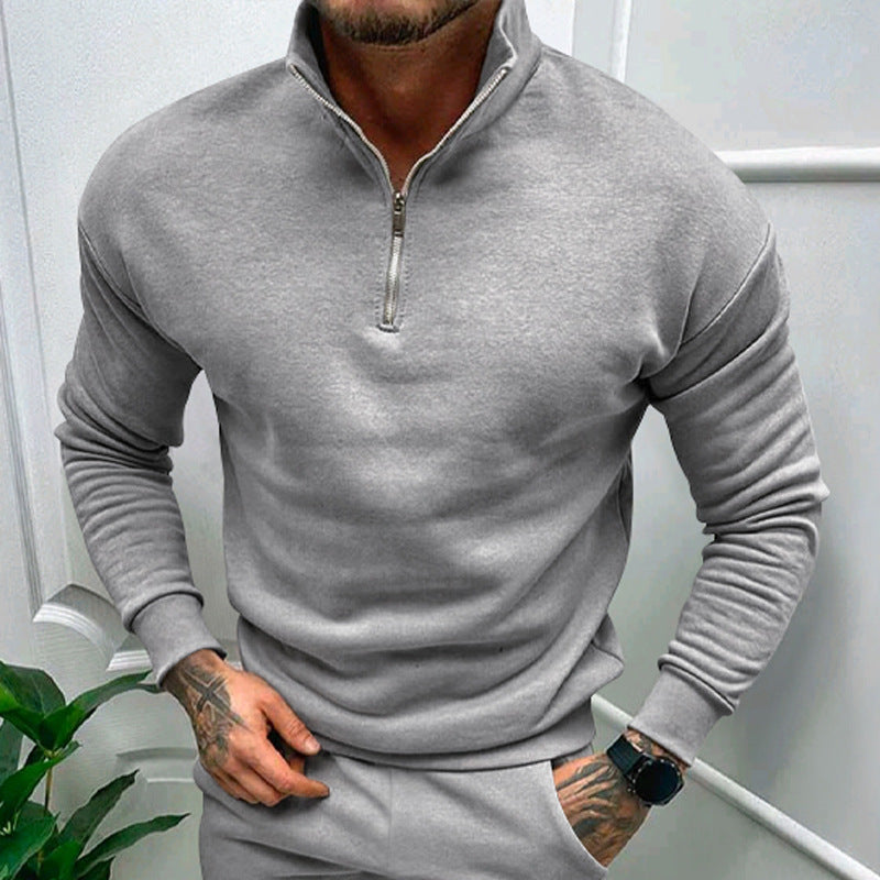 Sweat-shirt zippé de couleur unie pour homme, haut à manches longues doublé polaire, automne et hiver