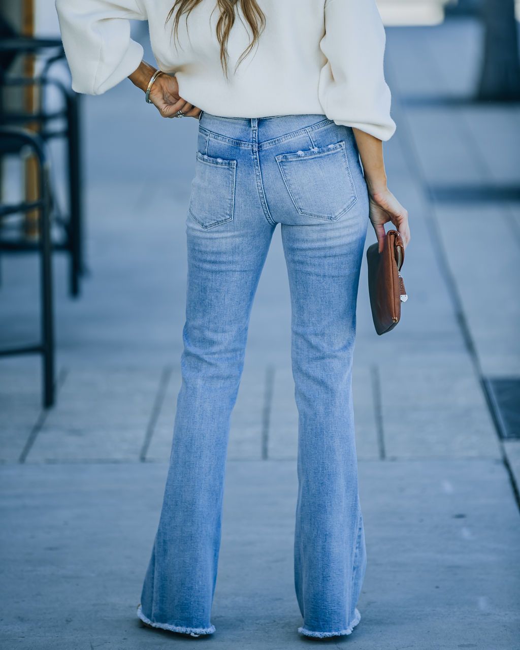 Pantalon slim simple en denim délavé avec poches pour femme