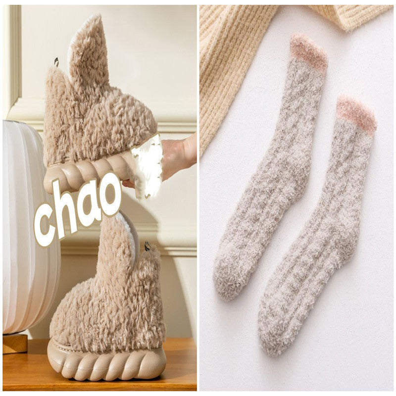 Chaussons d'hiver imperméables à talons pour la maison, à porter à l'intérieur et à l'extérieur, en coton, très confortables
