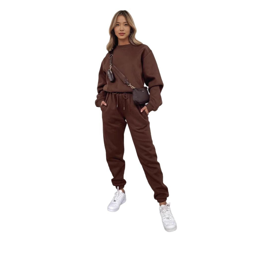 Ensemble deux pièces sweat-shirt ras du cou, doublé polaire, décontracté et tendance