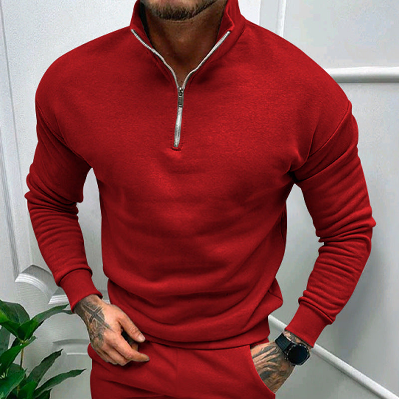 Sweat-shirt zippé de couleur unie pour homme, haut à manches longues doublé polaire, automne et hiver