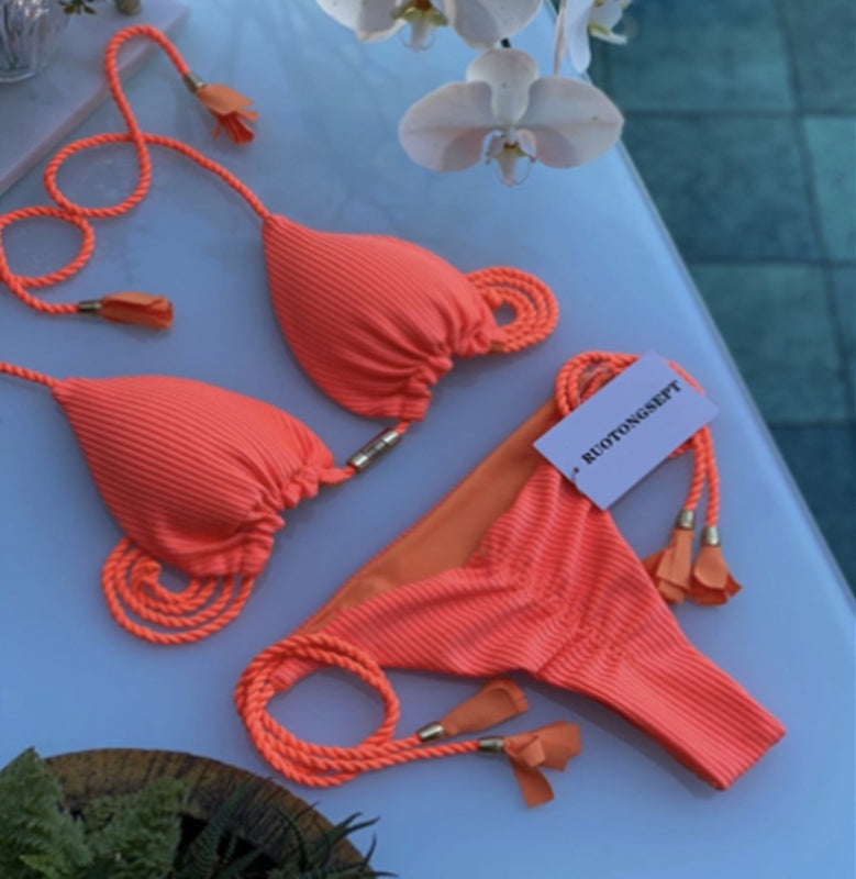 Solid Color Braided Swimsuit Multicolor European And American Bikini