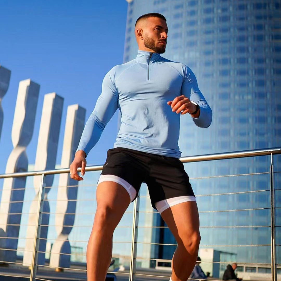 T-shirt de fitness, haut à demi-fermeture éclair à séchage rapide, vêtement moulant, manches longues