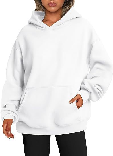 Sweats à capuche pour femmes avec poches, sweat-shirt tendance uni, pull à capuche surdimensionné, vêtements pour femmes