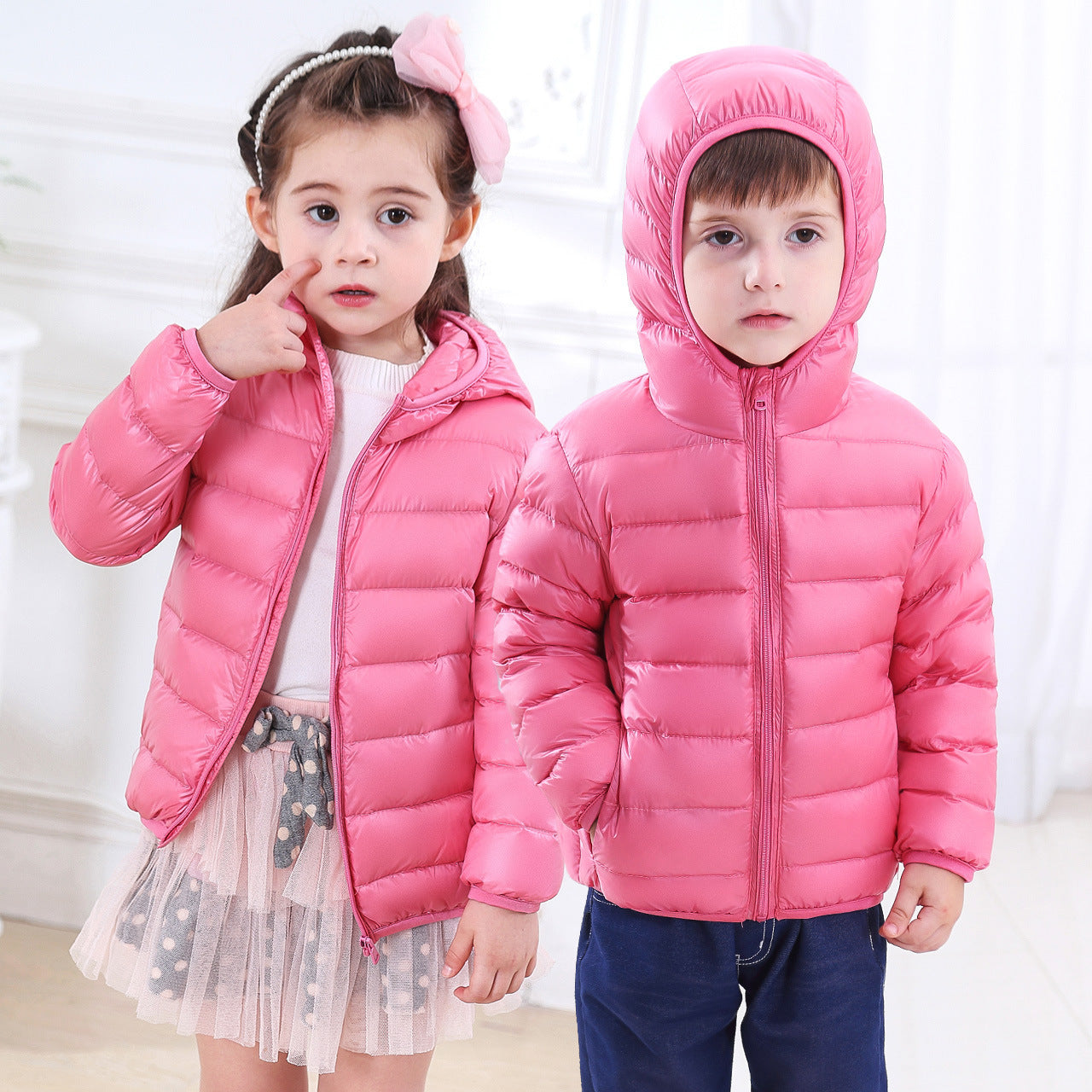 Doudoune légère pour enfant de taille moyenne et grande, veste courte à capuche en plumes pour enfant