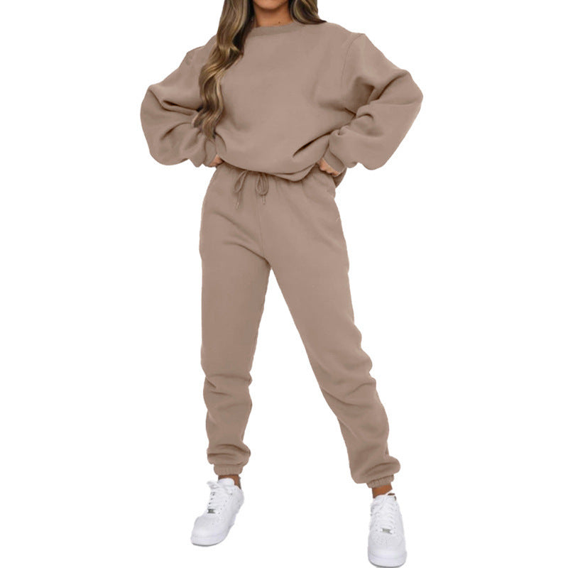 Ensemble deux pièces sweat-shirt ras du cou, doublé polaire, décontracté et tendance