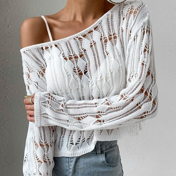Women's Off-shoulder Sweater With Openwork Design Spring Summer Top