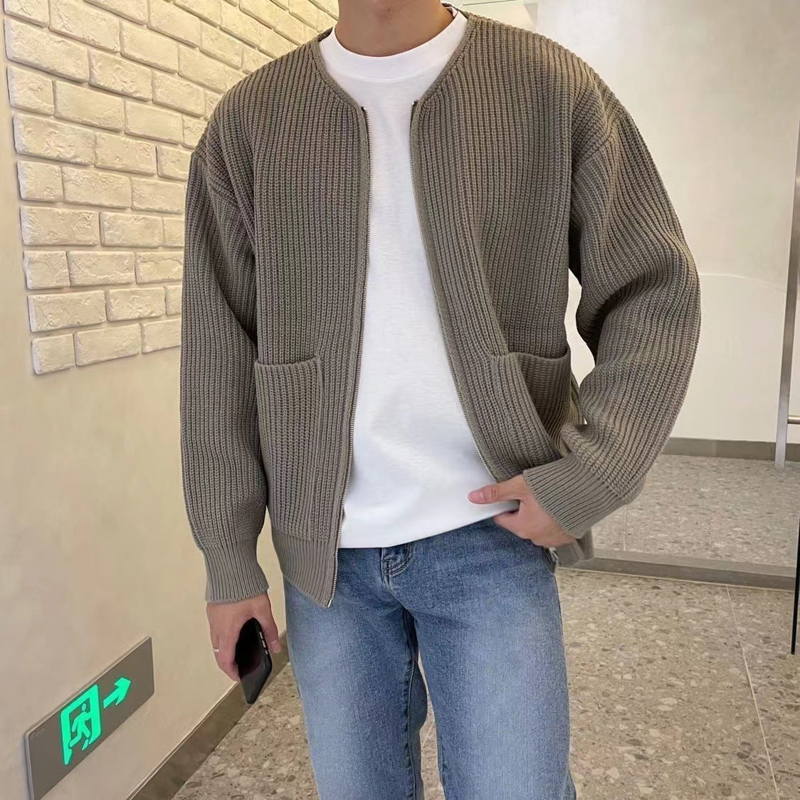 Cardigan tricoté zippé pour homme, doublé, col cheminée, pull, poches, manteau, toutes saisons, confortable, doux, manches longues