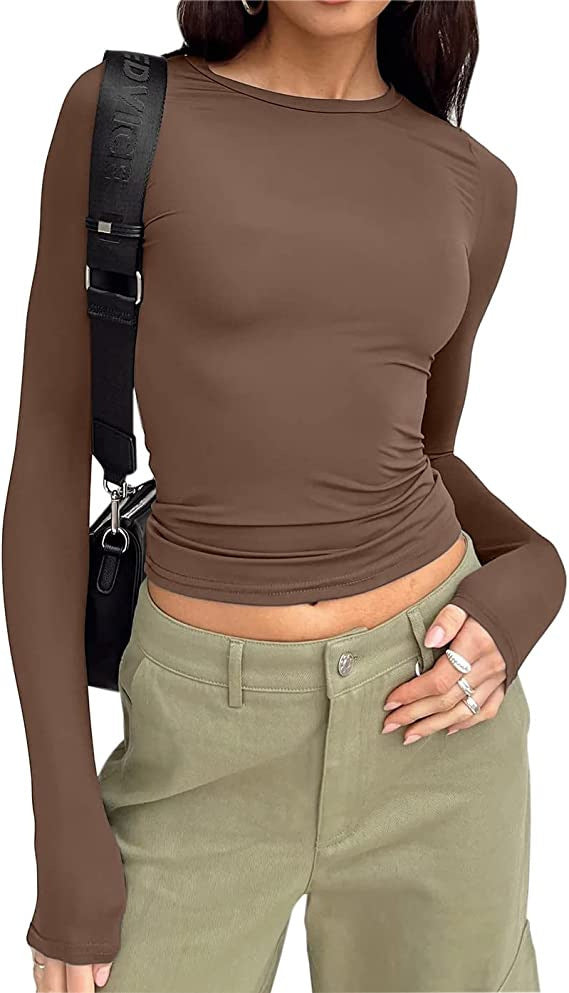 T-shirt slim décontracté à col rond pour femme