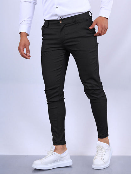 Pantalon slim boutonné pour homme, tendance, uni