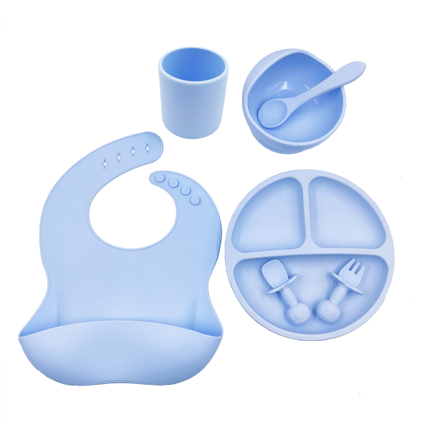 Couverts pour bébé, bavoir en silicone, tasse en silicone, cuillère