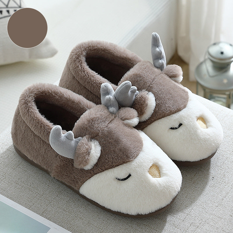 Pantoufles d'hiver pour la maison, pantoufles de chambre en peluche d'élan