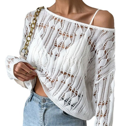 Women's Off-shoulder Sweater With Openwork Design Spring Summer Top
