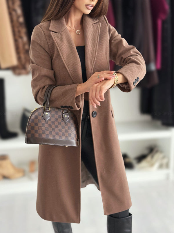 Manteau en laine à revers et boutonnage simple, veste longue d'hiver à manches longues, couleur unie, vêtements pour femmes bien lire la description pour choisir votre grandeur