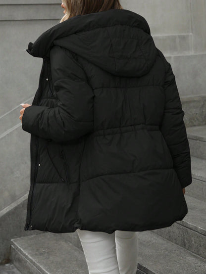 Manteau mi-long matelassé à capuche, taille ajustable, décontracté, rembourré, vêtements d'hiver pour femmes