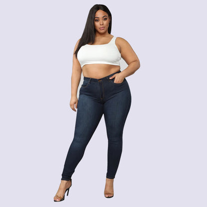 Pantalon skiny en denim élastique grande taille pour femme. Soyez confortable dans un jean aussi stylée madame.