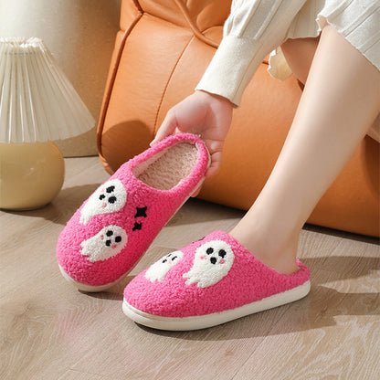 Chaussons d'intérieur antidérapants en coton pour femme, motif fantôme de dessin animé d'Halloween