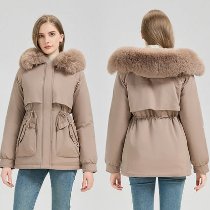 Waist Trimming Short Hooded New Big Fur Collar Coat Women's Clothing