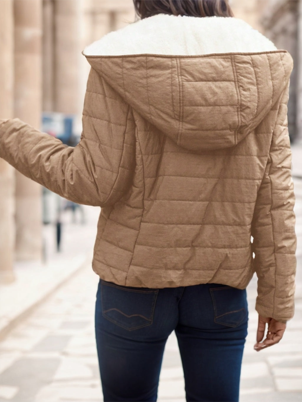 Manteau matelassé court et léger noir style urbain décontracté pour femme