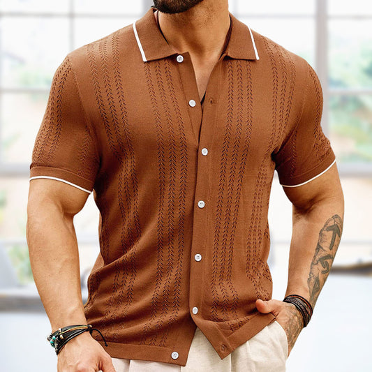 Polo à manches courtes, haut d'été à revers boutonné, vêtements d'affaires tendance pour hommes