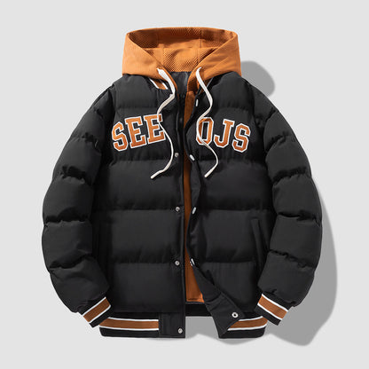 Manteau à capuche en coton pour homme et adolescent, veste chaude et solide avec fermeture éclair, style hiver