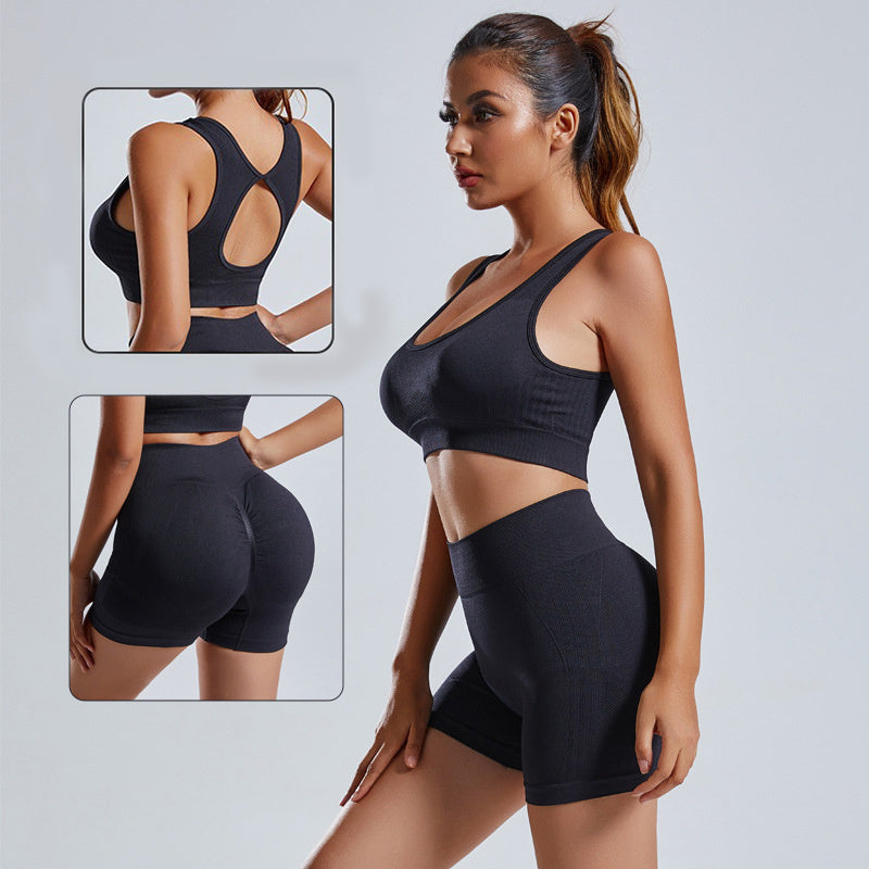 Ensemble de yoga 2 pièces pour femme, gilet et short, survêtement sans coutures, vêtements de sport, leggings taille haute, tenues de fitness