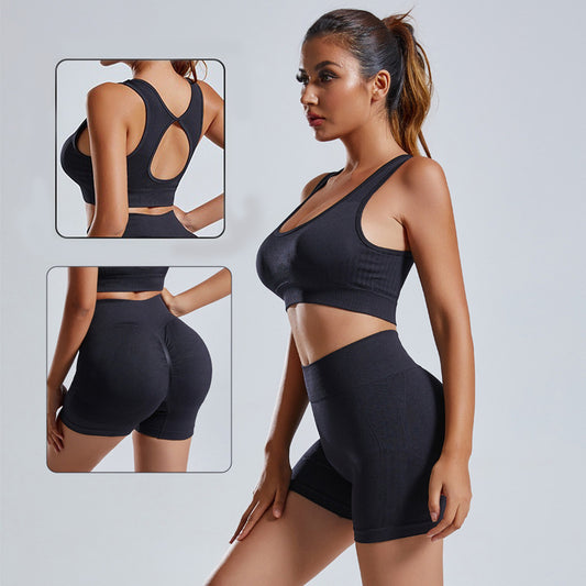 Ensemble de yoga 2 pièces pour femme, gilet et short, survêtement sans coutures, vêtements de sport, leggings taille haute, tenues de fitness