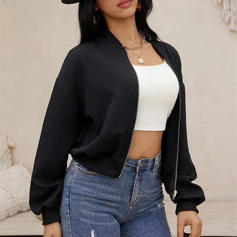 Women's Solid Color Casual Zipper Jacket