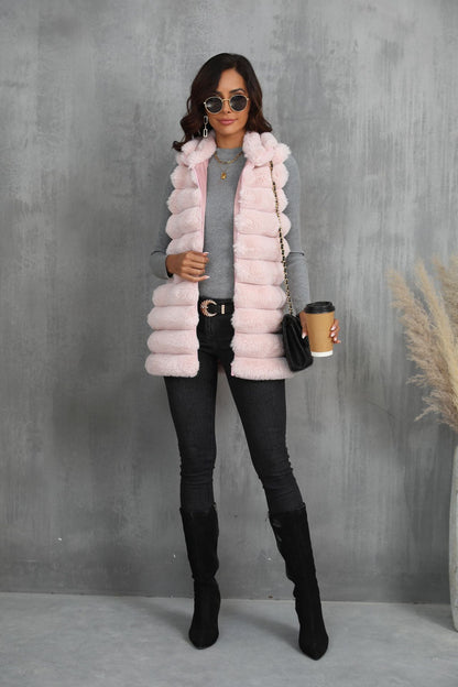 Gilet mi-long en fausse fourrure pour femme, nouvelle collection automne-hiver