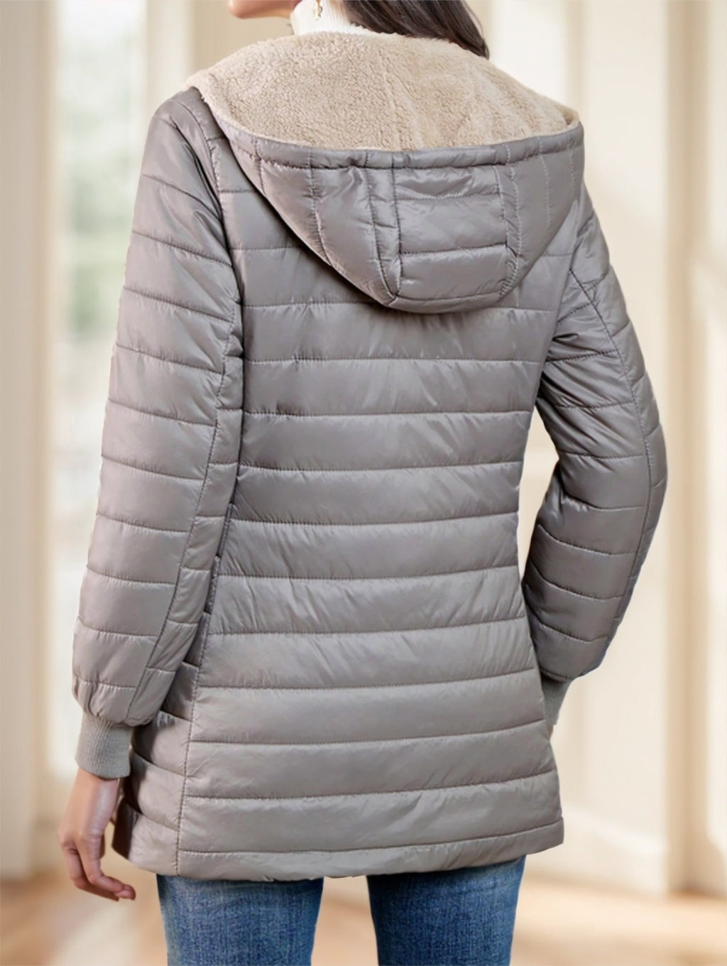 Manteau matelassé à capuche en polaire de couleur unie, style décontracté et polyvalent, Aveloria Modichic