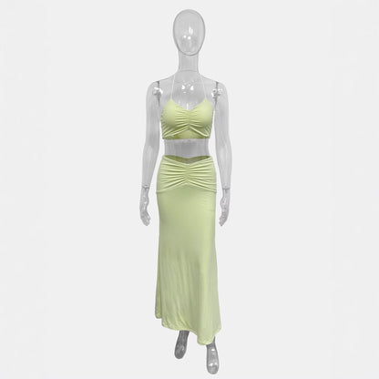 New Ruched Slip-vest And Skirt Set