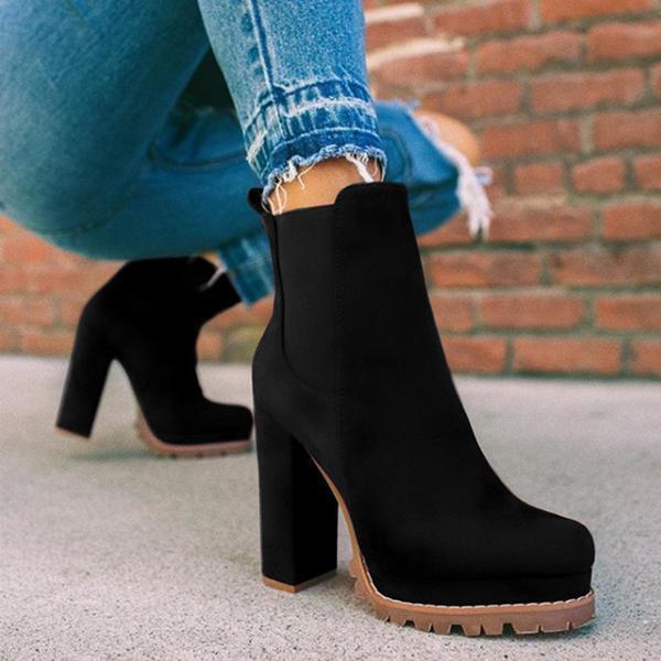 Bottines à bout rond, chaussures à talons hauts épais et carrés, décontractées, mode automne-hiver, en daim, pour soirées faite fureur les Girls