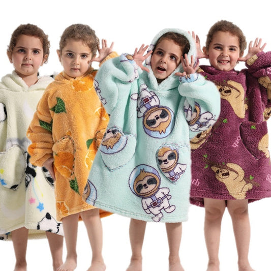 Vêtements confortables en velours de coton résistants au froid pour garçons et filles, couverture à capuche épaisse grande taille, vêtements de nuit pour enfants