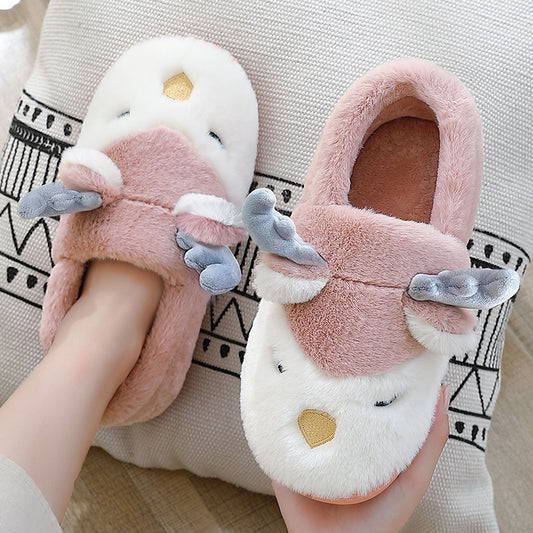 Pantoufles d'hiver pour la maison, pantoufles de chambre en peluche d'élan