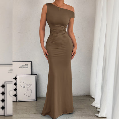 Hot Off-the-shoulder Waist Pleated Sleeveless Sexy Dress