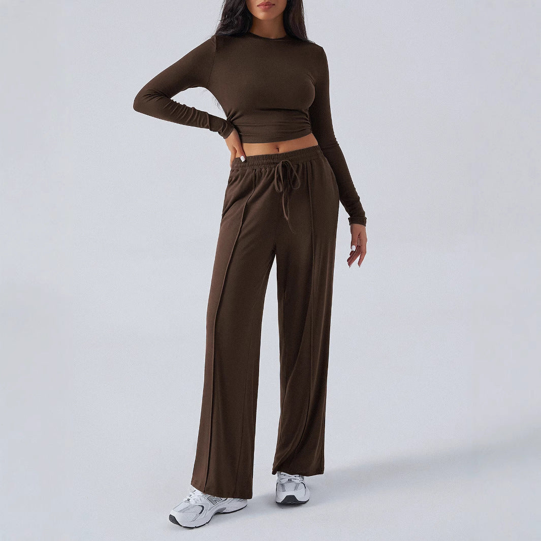 Pantalon décontracté à jambes larges et taille haute, couleur unie, moulant, tendance