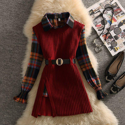 Women's Polo Collar Shirt Sweater Two-piece Set