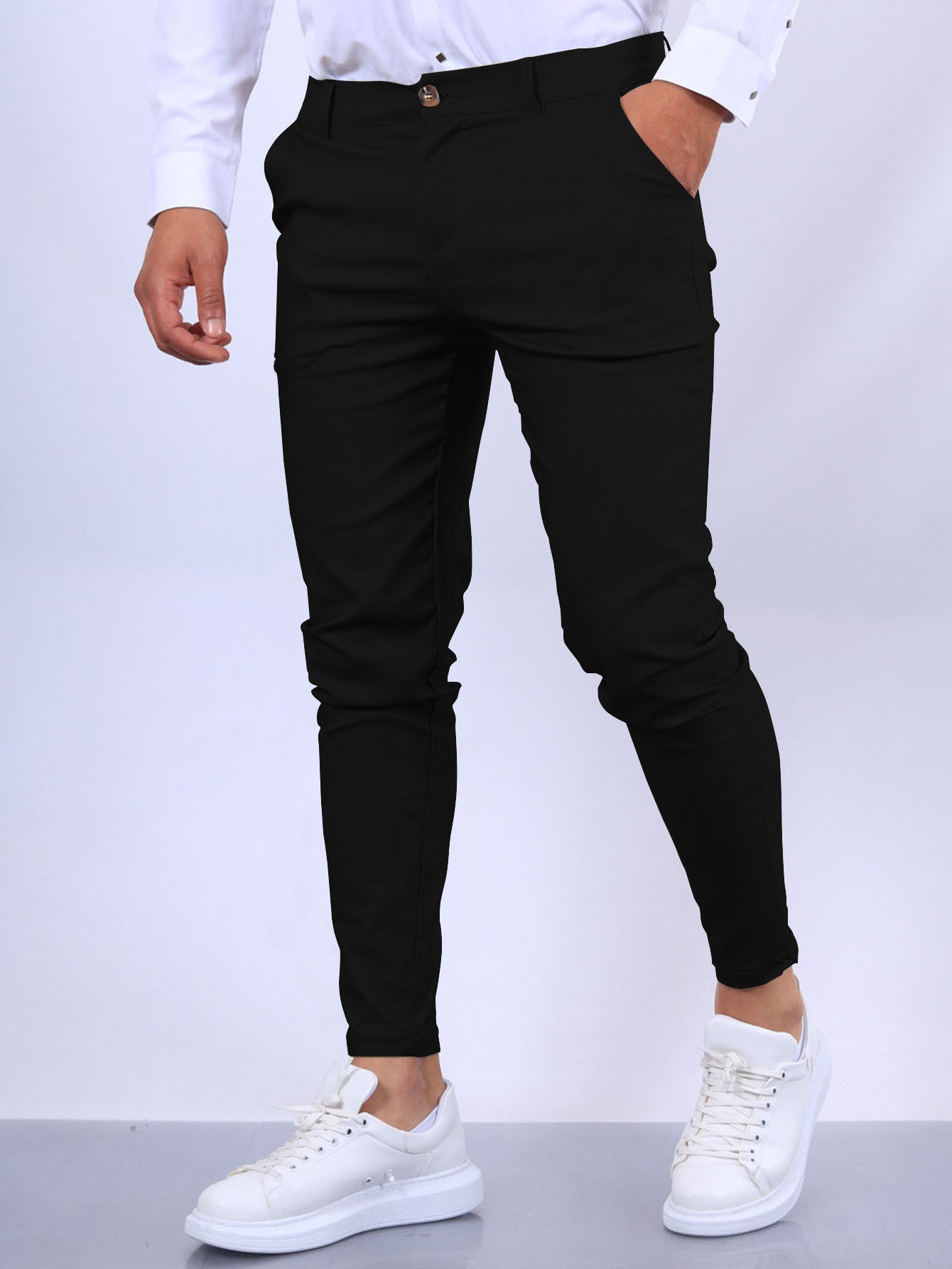 Pantalon slim boutonné pour homme, tendance, uni