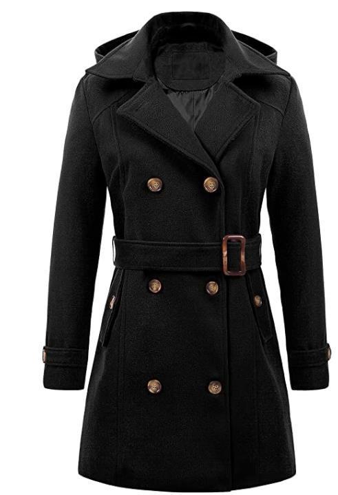 Manteau à capuche en laine pour femme grande taille