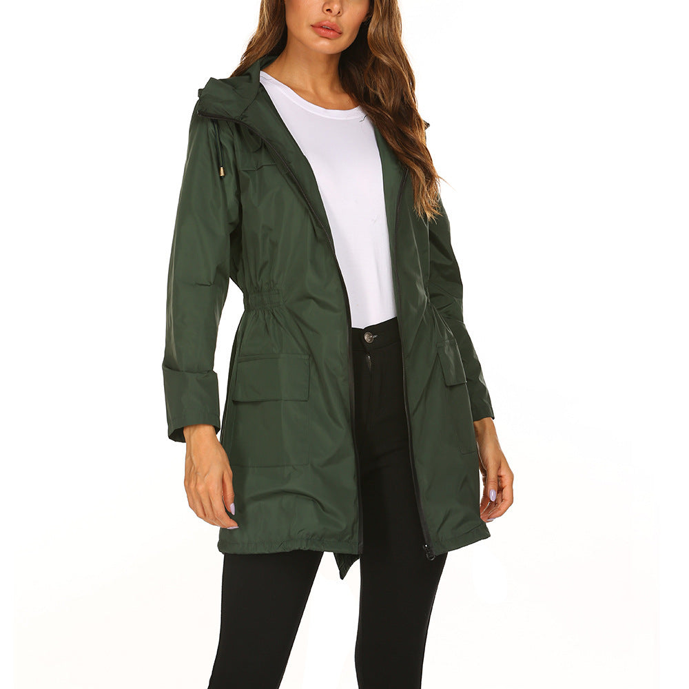 Veste imperméable légère à capuche pour femme, coupe-vent, couleur unie