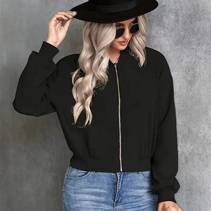 Women's Solid Color Casual Zipper Jacket