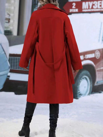 Trench-coat croisé à revers avec ceinture, mode hiver, veste longue couleur unie, vêtements d'extérieur pour femmes