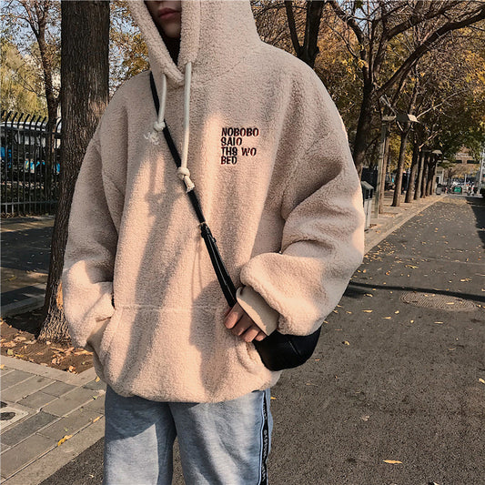 Pull en laine d'agneau pour homme, veste polaire épaisse à capuche pour homme