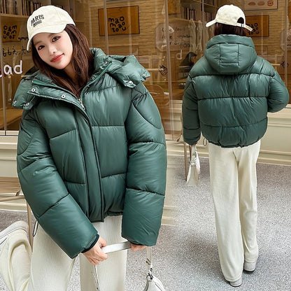 Elegant Fluffy Hooded Cotton Jacket Puffer Jacket Coat Warm Commute