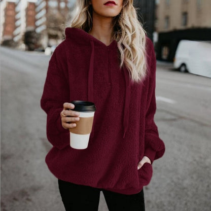 Sweat à capuche polaire à manches longues pour femme, style polaire, chaud, avec poches zippées, collection automne-hiver
