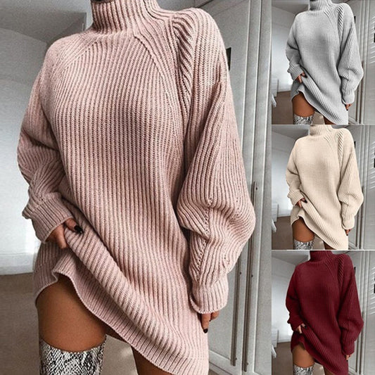 Pull long à col roulé uni pour femme, robe pull chaude d'hiver vérifier la description pour les grandeur.